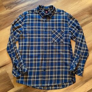 Quiksilver Flannel Button Up Shirt Size Large Blue Plaid